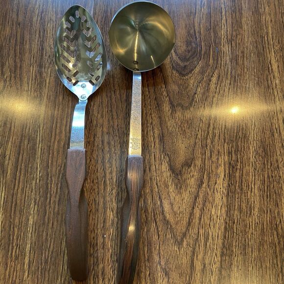 Cutco Ladle Slotted Stainless Serving Spoons No.13 & No.15 Wood Handle - Picture 1 of 9